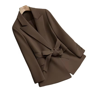 Frühlings- und Sommer-Kaffeefarbenes Anzug-Set mit Schnürung am Bund für Damen, Koreanische Version, Büro-Damenmode, Komplett Passend, Schlanke Passform - Product Image 3