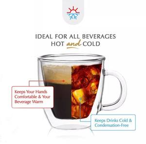 Tazza in Vetro Borosilicato a Doppia Parete IKOO con Manico, Senza BPA, Resistente al Calore, Lavabile in Lavastoviglie e Utilizzabile in <span class=keywords><strong>Microonde</strong></span> per Bevande Calde (Cappuccino) - Product Image 3