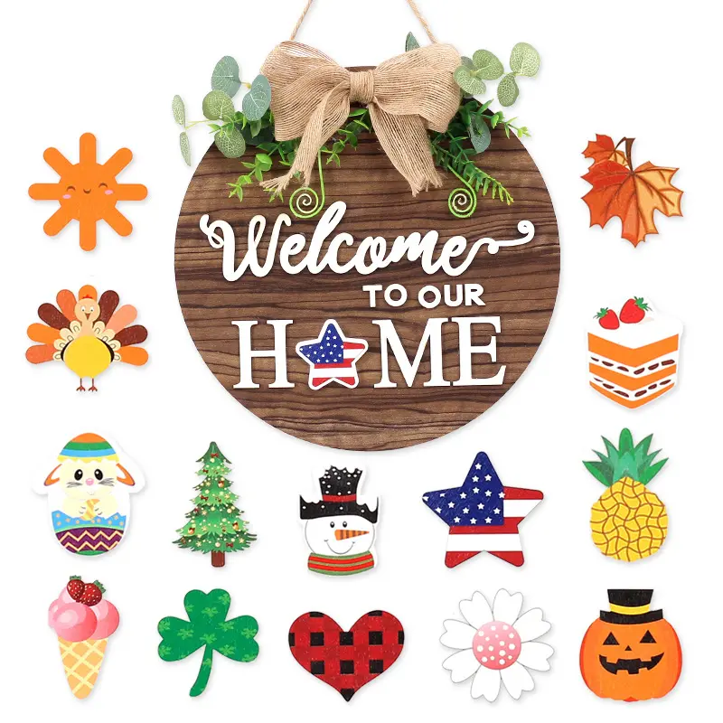 Christmas Wooden Listing Welcome To Our Home DIY Front Door Outdoor Hanging Vertical Wood Sign Decoration