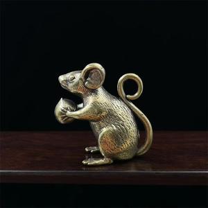 Ratón de Latón Antiguo para Atraer la Fortuna, Adorno de Latón del Zodiaco Chino, Decoración de Escritorio de Oficina, Artesanía - Product Image 6
