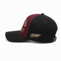 Casquette de baseball structurée bicolore bordeaux et noir avec broderie 3D « Fight on Crest » pour club de boxe, idéale pour la gym et l'entraînement