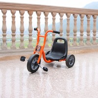 Équipement de terrain de jeux commercial, tricycle à pousser double en métal pour enfants de maternelle