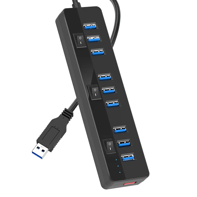 USB 3.0 Hub 10 Ports Powered Hub Splitter 9 High Speed Data Transfer 1 Charging Ports with Individual On Off Switches