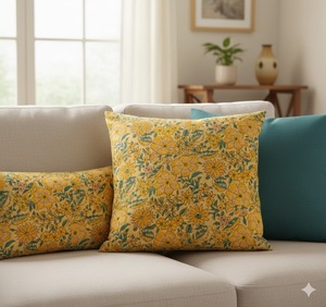 Tissu en coton peigné jaune respirant à motif floral tricoté pour vêtements de filles et décoration intérieure - Product Image 2