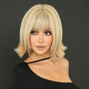 Pelucas de pelo de corte pixie con flequillo, pelucas rubias, lindo Bob, pelo ondulado en capas cortas, peluca de mujer de 12 pulgadas, venta al por mayor, pelo rubio de Halloween 613 - Product Image 6