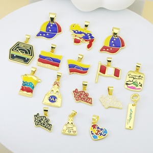 Pendentif drapeau carte du monde HD0525, incrustation zircon, laiton plaqué or 18 carats, breloques émail, pentagramme personnalisé, accessoire de bijoux DIY - Product Image 1