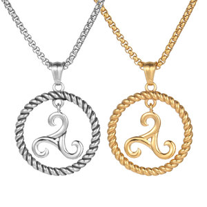 Collar con colgante circular tejido de acero inoxidable, diseño geométrico en tono dorado y plateado para hombres y mujeres SP874 - Product Image 5