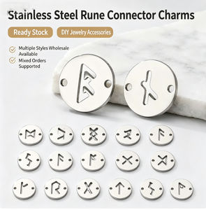Conector de Doble Orificio al por Mayor, Accesorio de <span class=keywords><strong>Runas</strong></span> <span class=keywords><strong>Vikingas</strong></span>, Colgante de Acero Inoxidable para Pulseras, Collares y Fabricación de Joyas - Product Image 1