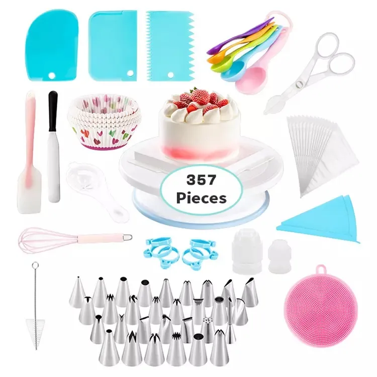 Cake Decorating Kits Supplies With Cake Turntable Stainless Steel Cake Decorating Mouth Set 357pcs Baking Tool Set