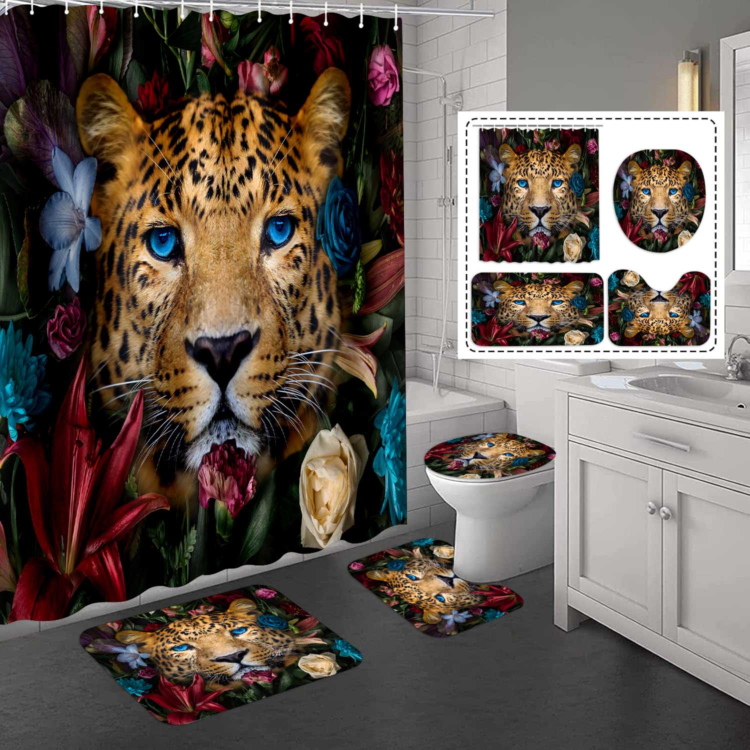 Lion (2) Lion rouge et or vibrant avec roses