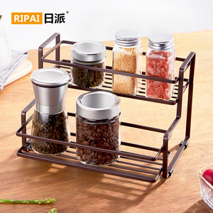 Étagère à épices Ripai à double niveau en fer forgé, sans perçage, pour le rangement des condiments de cuisine, organisateur de comptoir empilable - Product Image 2