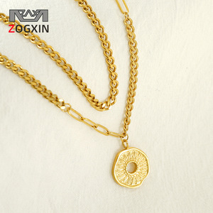 ZOGXIN <b>Gold</b> Plated Titanium Steel Double Layer Necklace With <b>Disc</b> Pendant For Women Fashion Jewelry - Product Image 1