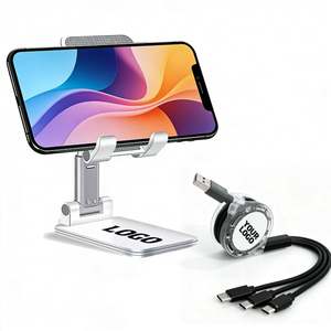 Promotion Business Electronic Gift Set Custom Logo Printed Phone <b>Tablet</b> Stand Custom 3 in 1 Phone Charging Cable & Phone <b>Holder</b> - Product Image 1