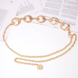 โซ่คาดเอวโลหะรูปพระจันทร์และดวงดาวสำหรับผู้หญิง ทำจากโลหะผสมสังกะสี สไตล์ฮิปฮอป ใช้ตกแต่งกางเกงหรือกระโปรง - Product Image 2