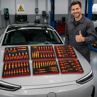 Ensemble d'outils d'électricien de 124 pièces, isolé 1000V, certifié GS, avec plateau en mousse EVA à 6 tiroirs, kit de clés à douilles pour travaux électriques et automobiles