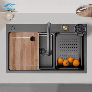 Handmade 304 Stainless Steel Above Mount Waterfall Faucet Farmhouse <strong>Kitchen</strong> Sink with Cup Washer Nano <strong>Step</strong> <strong>Kitchen</strong> Cup Washer - Product Image 3