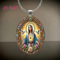 Un elegante collar con colgante ovalado con un patrón floral de paloma de la paz, un collar romántico y a la moda