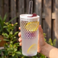 550ml Iridescent glazen rietjesbeker, hittebestendig glazen tumbler met rietjesdeksel en gratis glazen rietje