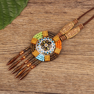 Vintage Colorful Handmade Seed Bead <strong>Nepal</strong> Tibetan Shell Flower Tassels Necklace Leathers Chain Long Sweater Ethnic Necklace - Product Image 5