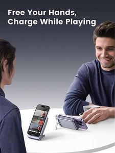 Ugregreen พาวเวอร์แบงค์ PD 20W 10000mAh แบตเตอรี่สำรองแม่เหล็กพร้อมขาตั้งพับได้3พอร์ตชุดแบตเตอรี่แบบพกพาไร้สาย