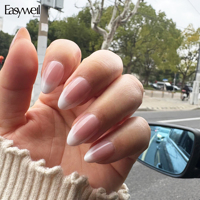 Easywell 30 pièces Faux Ongles à Presser French Nude Dégradé Amande Réutilisables Brillants Qualité Salon Manucure pour Femme Usage Quotidien