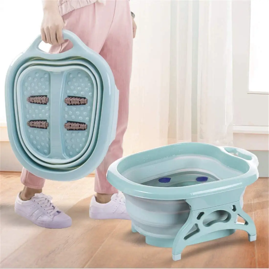 Foldable Footbath TubとMassagers Rollers Foot Spa Massage Bucket