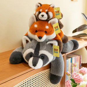 Lindo Peluche de <span class=keywords><strong>Mapache</strong></span> y Panda Rojo, Almohada de Felpa con Forma de <span class=keywords><strong>Mapache</strong></span>, Cojín Largo de Animal de Peluche, Peluches Suaves Kawaii, Compañero para Dormir - Product Image 1