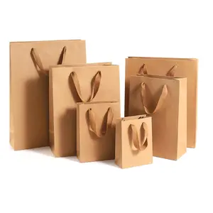 Custom Logo Braown Kraft Paper Bag for Retail Goods Shopping Packing Food Paper Bags Take Away With