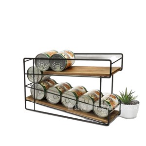 Wooden <b>Desktop</b> <b>Shelf</b> Iron And Wood Combination Double Layer Storage Rack For Kitchen Can Organizer - Product Image 5