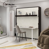 Lit mural motorisé avec télécommande et bureau, design pliable invisible, lit Murphy pour petite chambre à coucher en chêne, mobilier de bureau
