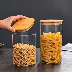Frasco de Almacenamiento Cuadrado de <span class=keywords><strong>Vidrio</strong></span> Borosilicato con Tapa de Madera de Bambú, Recipientes Herméticos para Alimentos - Product Image 4