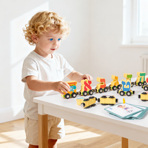Jouets éducatifs pour enfants de 3 à 6 ans Alphabet hébreu Train en bois Alef-Bet avec cartes flash Apprenez la langue à travers le jeu pratique - Product Image 4