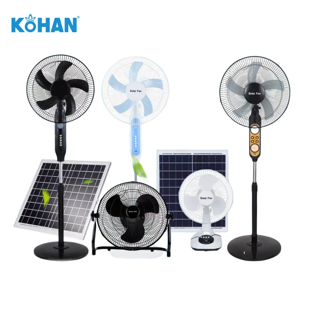 Pendingin udara elektrik, kipas angin berdiri tenaga surya isi ulang dengan bohlam kontrol pintar untuk penggunaan rumah dengan panel surya