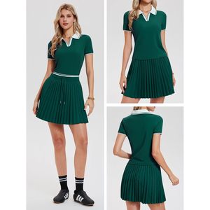 Conjunto de Falda de Tenis de 2 Piezas para Mujer, Top de Manga Corta, Falda Plisada, Deportivo, Transpirable, Tejido de Punto - Product Image 4