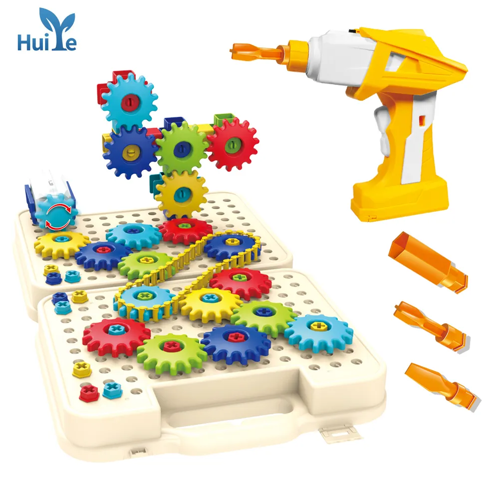 Huiye इमारत ब्लॉकों खिलौने बच्चों DIY इलेक्ट्रिक शैक्षिक बिल्डिंग ब्लॉक गियर शैक्षिक बिल्डिंग खेल खिलौने प्लास्टिक की खिड़की बॉक्स