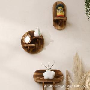 Estante de madera para montar en la pared, rectangular, de madera maciza, de 2 niveles, duradero, multiusos, para dormitorio, sala de estar, color retro - Product Image 3