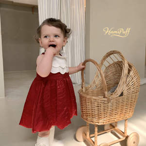 Abito da festa rosso per bambina HamiPuff, abito senza maniche con colletto bianco a conchiglia. - Product Image 5