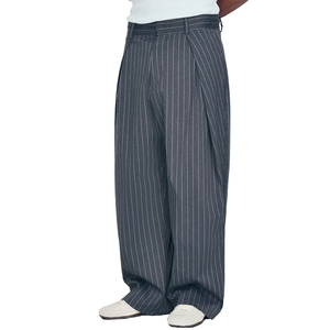 Custom Super Baggy Striped Pleats Trousers With Double <b>Darts</b> Men Pleated Wide Leg Trousers Stripes Casual Woven Pants - Product Image 1