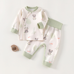 Ka Ka Bear Ensemble 2 pièces de haute qualité pour bébé, en coton, imprimé dessin animé, hauts et pantalons, à boutonnage simple, manches longues, doux et respirant - Product Image 5