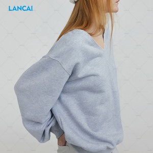 Fabricante de ropa de marca privada personalizada para mujer de gran tamaño 100% algodón 320Gsm Terry Plain Solid Pullover sudaderas - Product Image 4