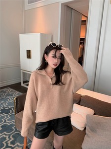 סוודר מוצק נשים נשים עם דש סרוג העליון מזדמנים עבור בסתיו חם נשים בגדים 6355 # - Product Image 2