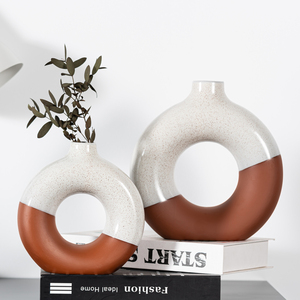 Vase en céramique demi-glaçurée en terre cuite rouge, fait main, en forme de donut, pour décoration de <span class=keywords><strong>mariage</strong></span> et de maison, vente en gros, best-seller - Product Image 2