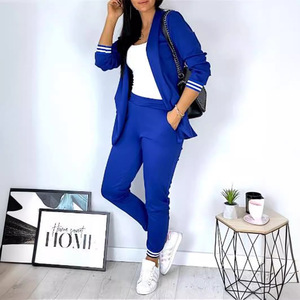 Ensemble de costume de bureau pour femmes, blazer à double boutonnage printemps, <span class=keywords><strong>pantalon</strong></span> à rayures, blazer à col cranté, <span class=keywords><strong>pantalon</strong></span> à cordon, ensemble 2 pièces pour femmes - Product Image 4