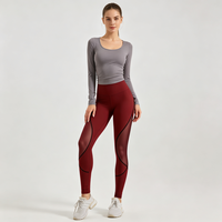 Legging de yoga taille haute avec empiècements en maille, effet froncé aux fesses, extensible et doux, pour l'entraînement en salle de sport et les activités sportives quotidiennes pour femmes