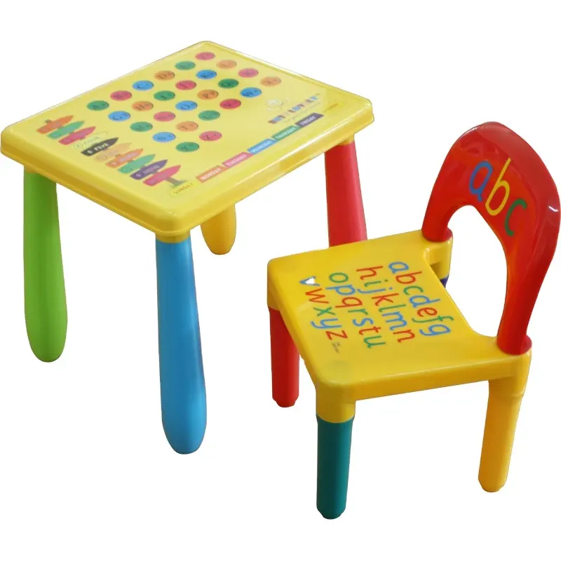 हॉट सेलिंग कार्टून रंगीन बच्चों प्लास्टिक अध्ययन तालिका और हटाने योग्य पैरों के साथ कुर्सी सेट