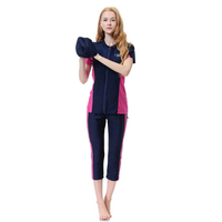 Meilleures ventes Maillot de bain islamique bleu Patchwork Maillot de bain musulman trois pièces