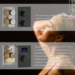 HOMEDEC Système <span class=keywords><strong>de</strong></span> <span class=keywords><strong>Douche</strong></span> Double en Laiton Noir 6 Jets Pluie Couverture Complète du Corps Massage <span class=keywords><strong>Barre</strong></span> Coulissante Céramique Brossée Fixation Murale - Product Image 6