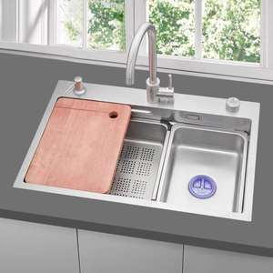 Bol unique fait à la main en acier inoxydable évier de cuisine rectangulaire bac à légumes à un trou installation de comptoir cuisine - Product Image 4