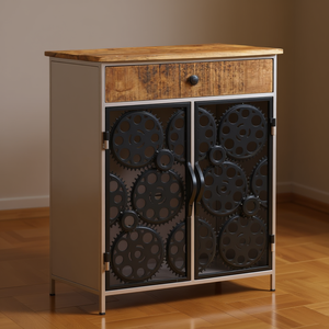 Buffet en bois de manguier brut avec poignées métalliques 23.6x13.8x29.5 Design industriel moderne Meuble de maison - Product Image 2