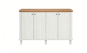 <span class=keywords><strong>Buffet</strong></span> moderne en <span class=keywords><strong>bois</strong></span> <span class=keywords><strong>blanc</strong></span> avec 4 portes <span class=keywords><strong>et</strong></span> tiroirs pour le rangement, avec dessus en <span class=keywords><strong>bois</strong></span> <span class=keywords><strong>et</strong></span> design élégant en forme d'arche - Product Image 3